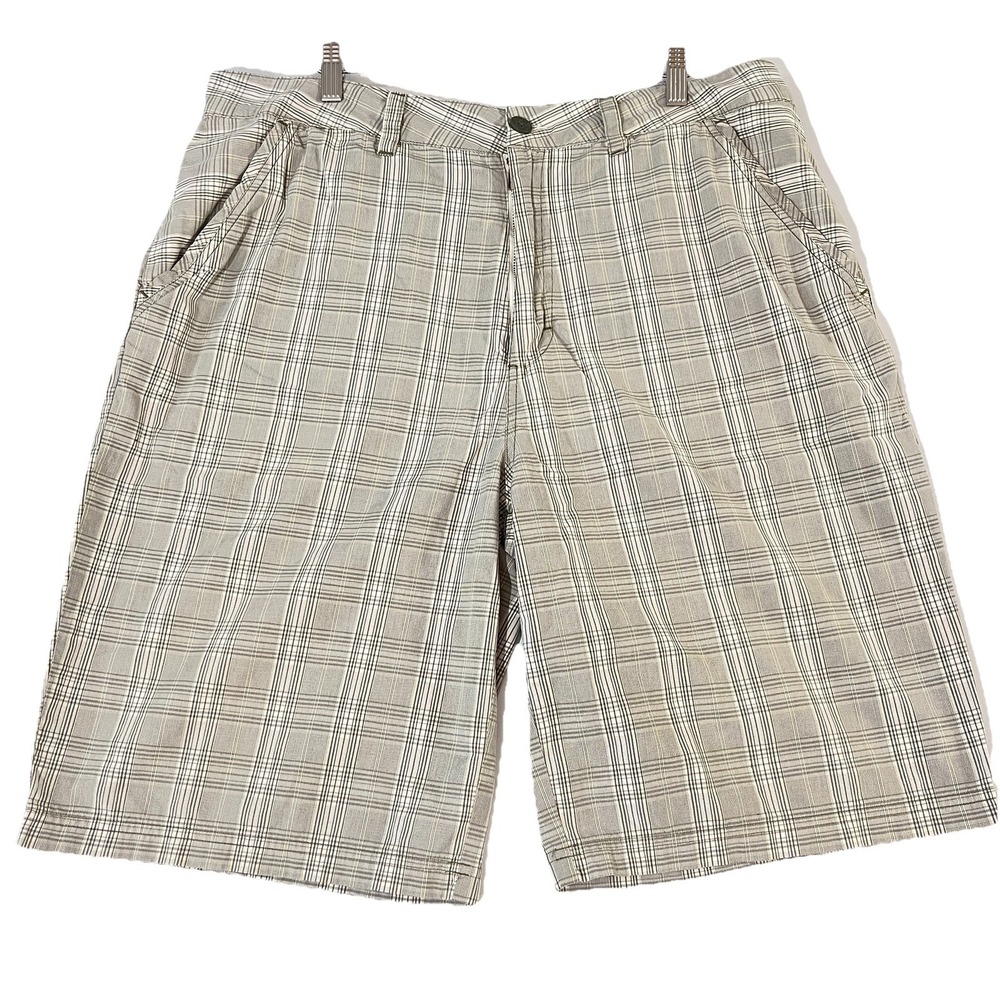 Quicksilver board Shorts Mens 38 white Gray Plaid‎ Chino Flat Front Comfort
